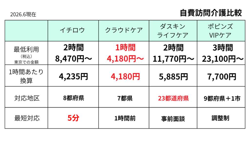 自費介護　比較表